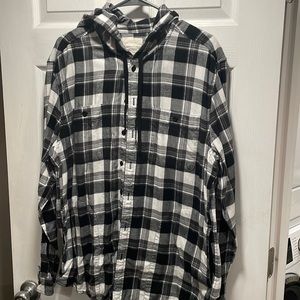 Flannel shirt, button down, hooded with pockets